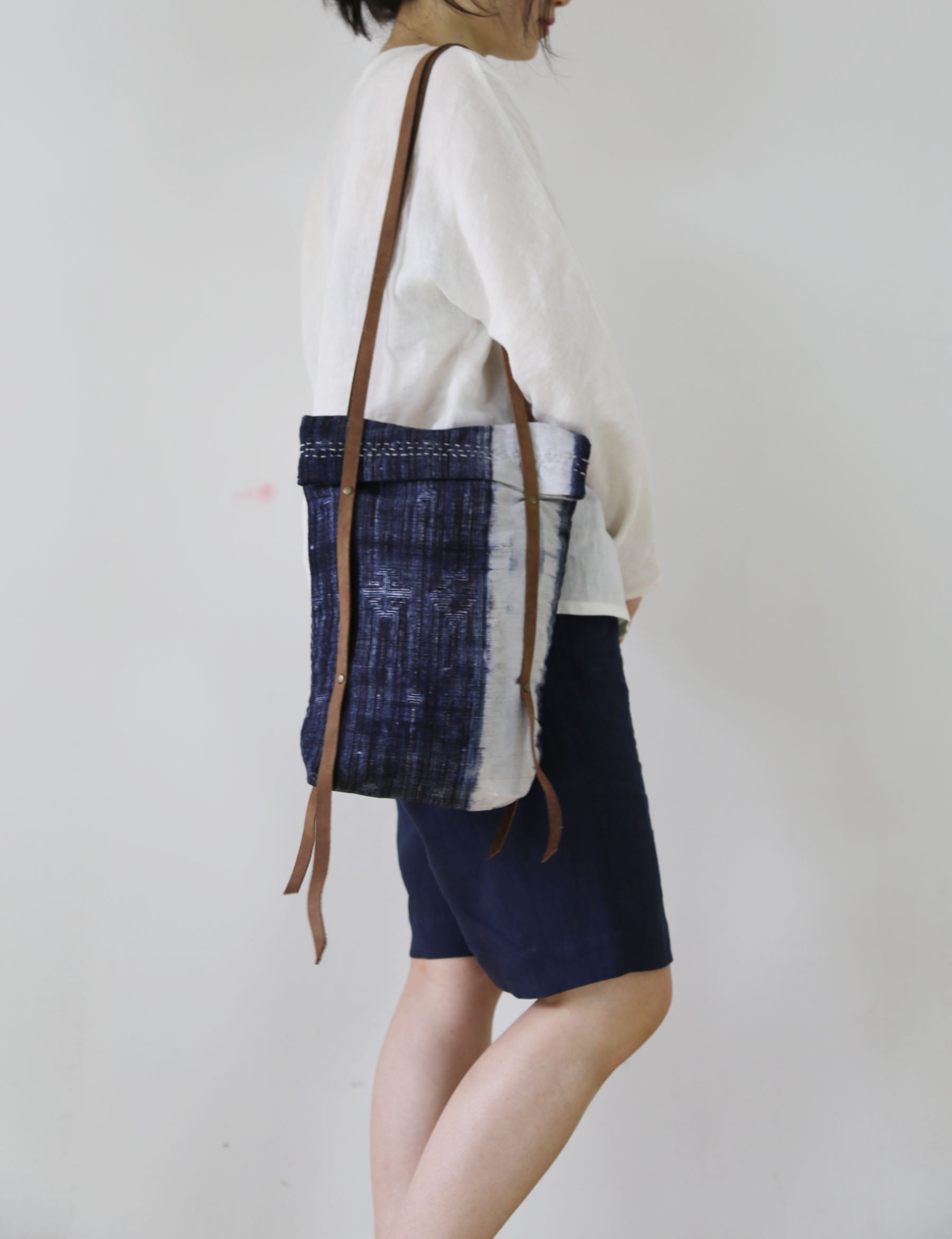 edoa Handmade Indigo Blue Plant Dyed Linen Tote Bag