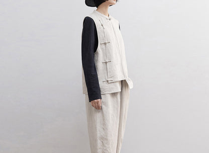 edoa Twill Flax Linen Chinese Vest 