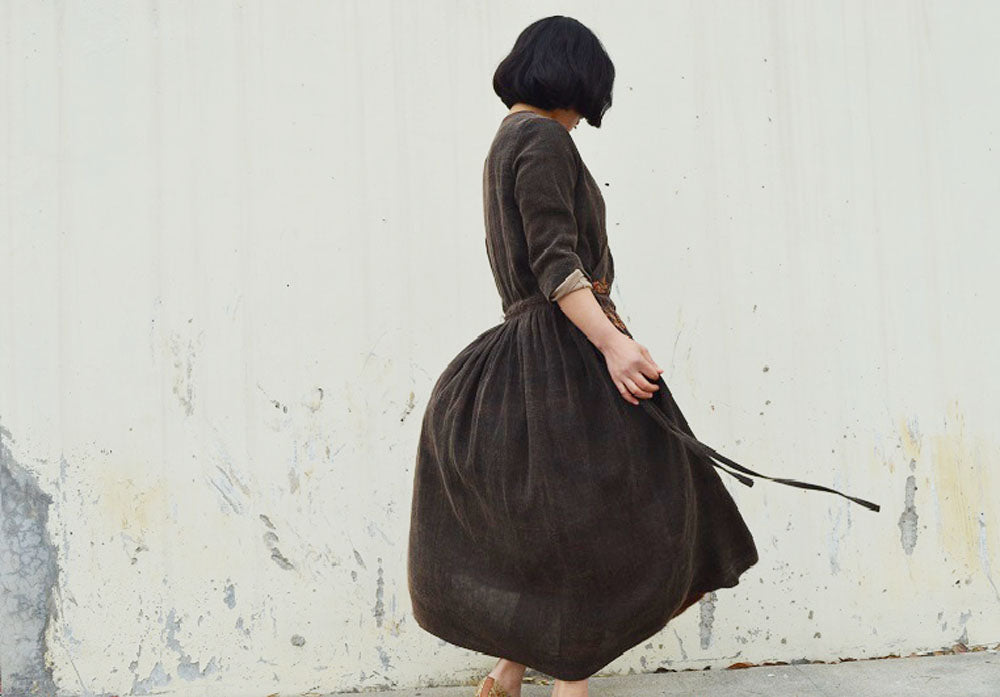 edoa Mud Silk Dress with Hand Embroidery