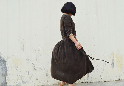 edoa Mud Silk Dress with Hand Embroidery