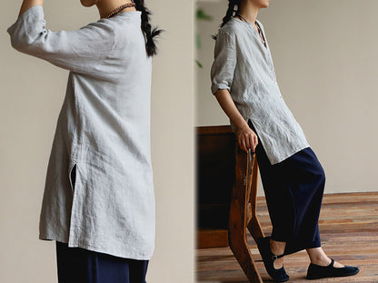 edoa Gray Linen Shirt
