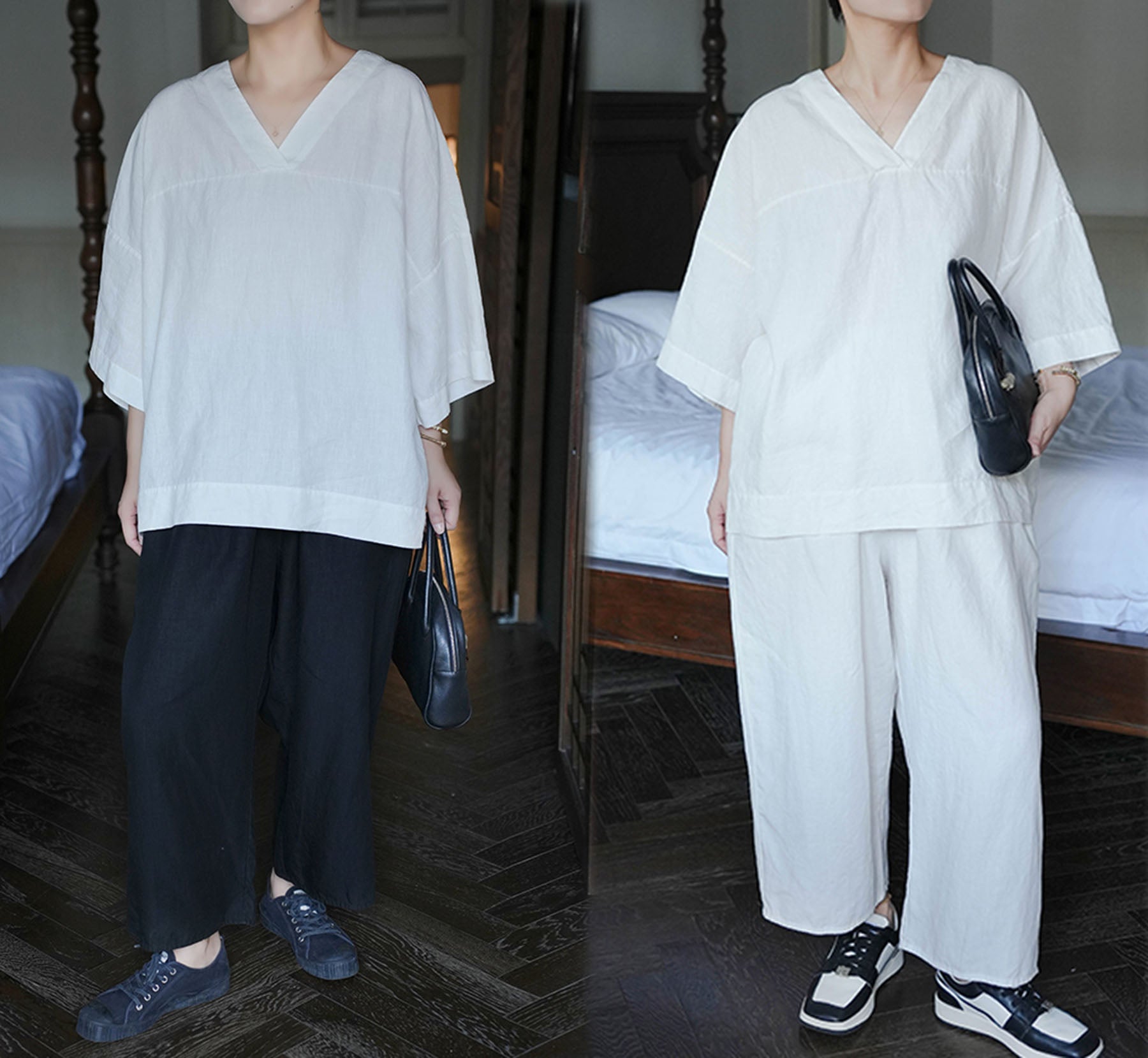 edoa Loose Heavy Weight Washed Linen V-neck Tee