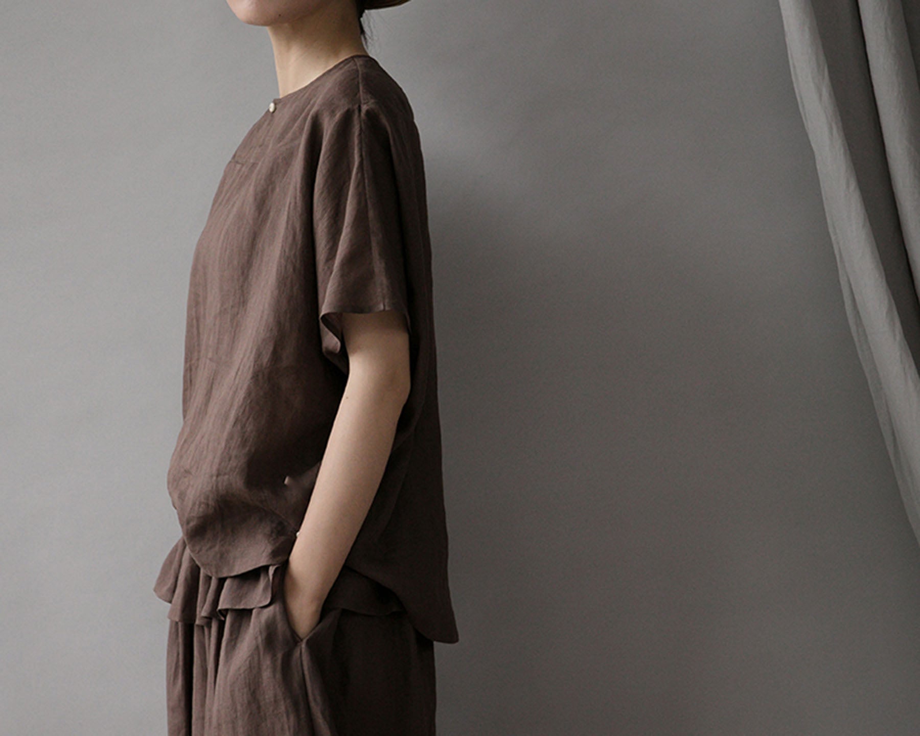 edoa Minimalist Thin Ramie Blouse 
