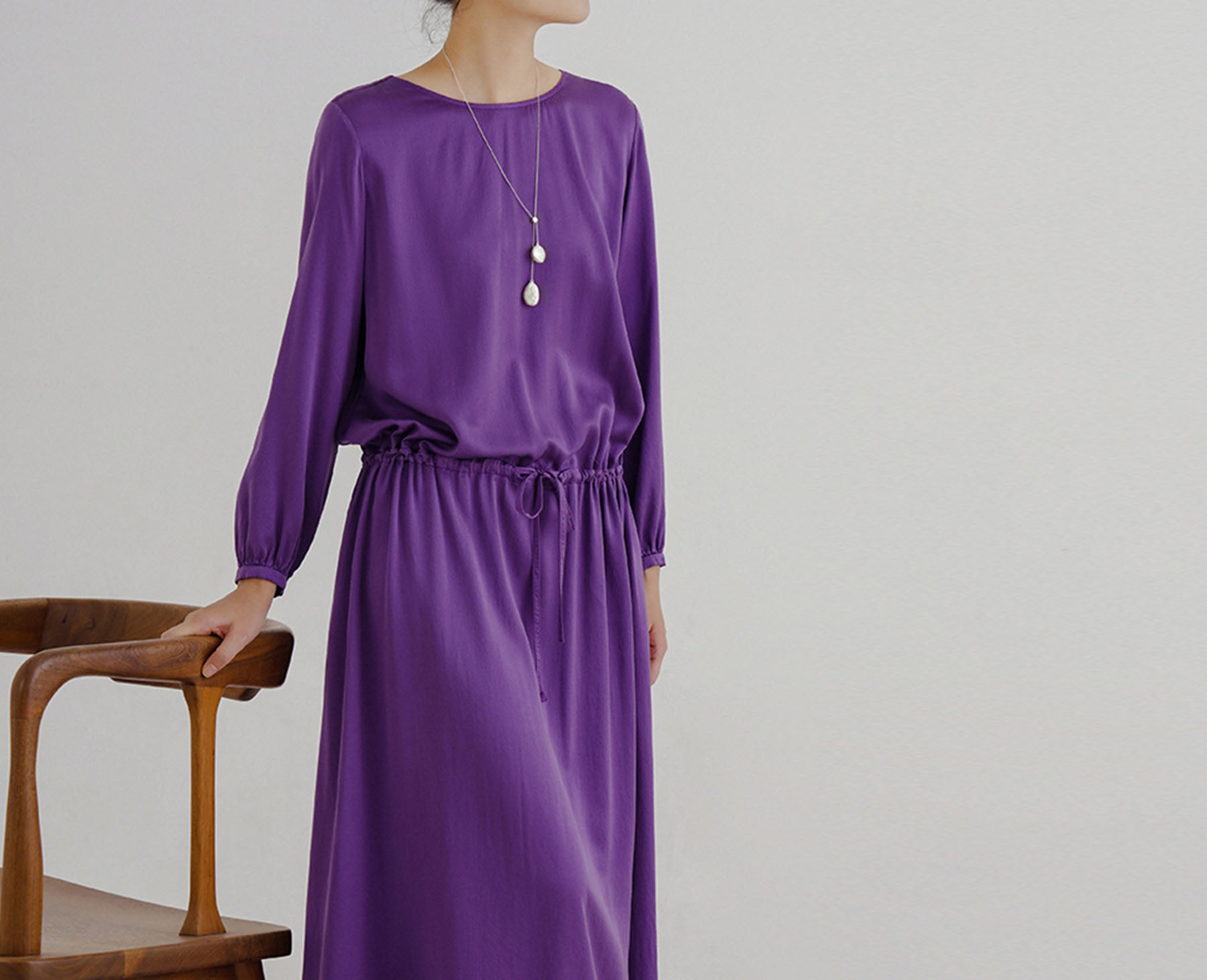 edoa Silk Charmeuse Low Gathered Waist Dress