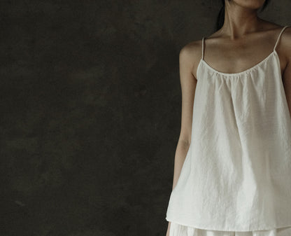 edoa Crinkled Paper Cotton Gathered Cami Top