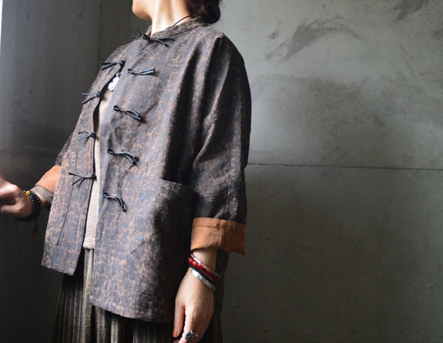 edoa Cracked Mud Silk Short Chinese Jacket