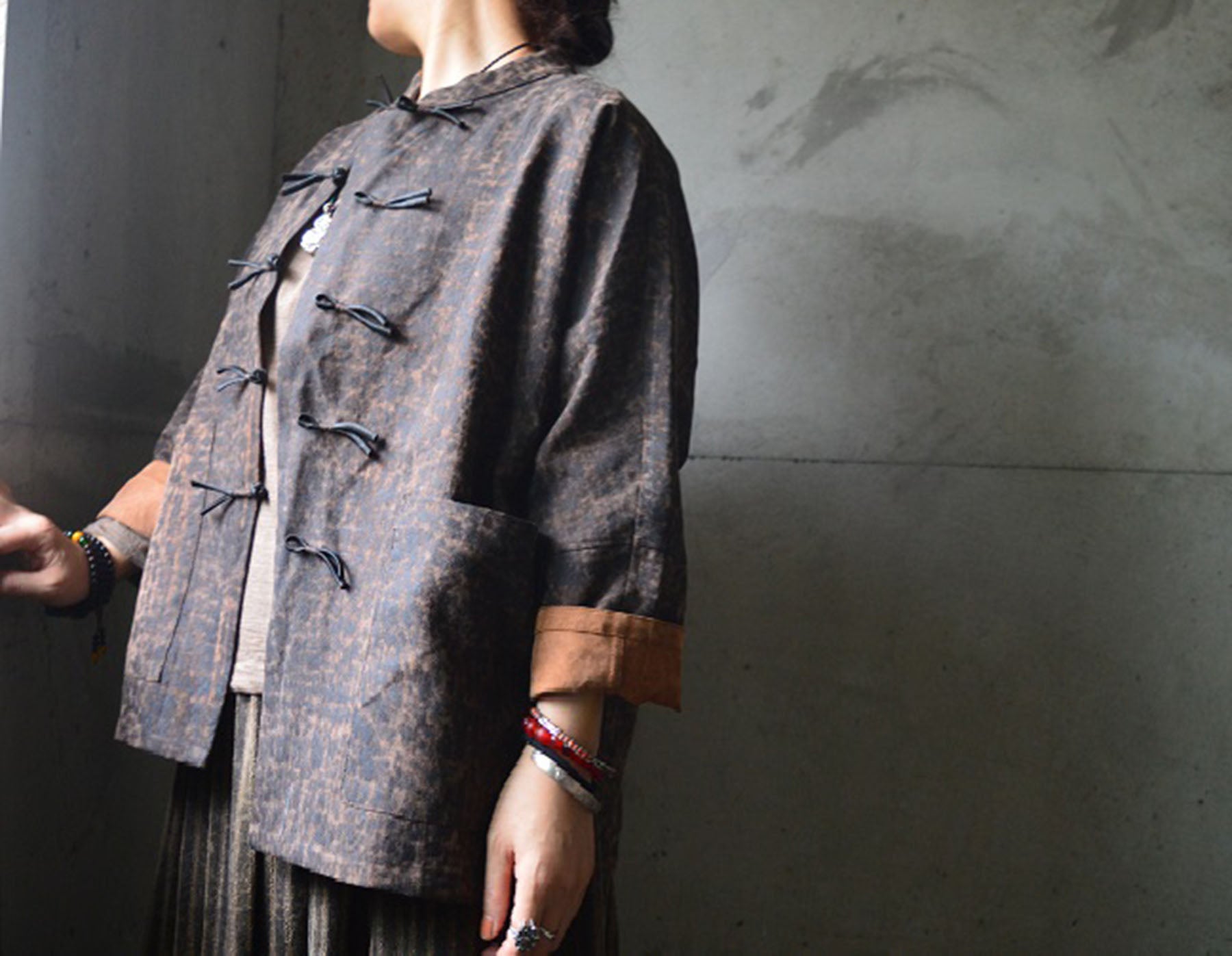 edoa Cracked Mud Silk Short Chinese Jacket