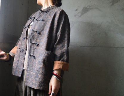 edoa Cracked Mud Silk Short Chinese Jacket