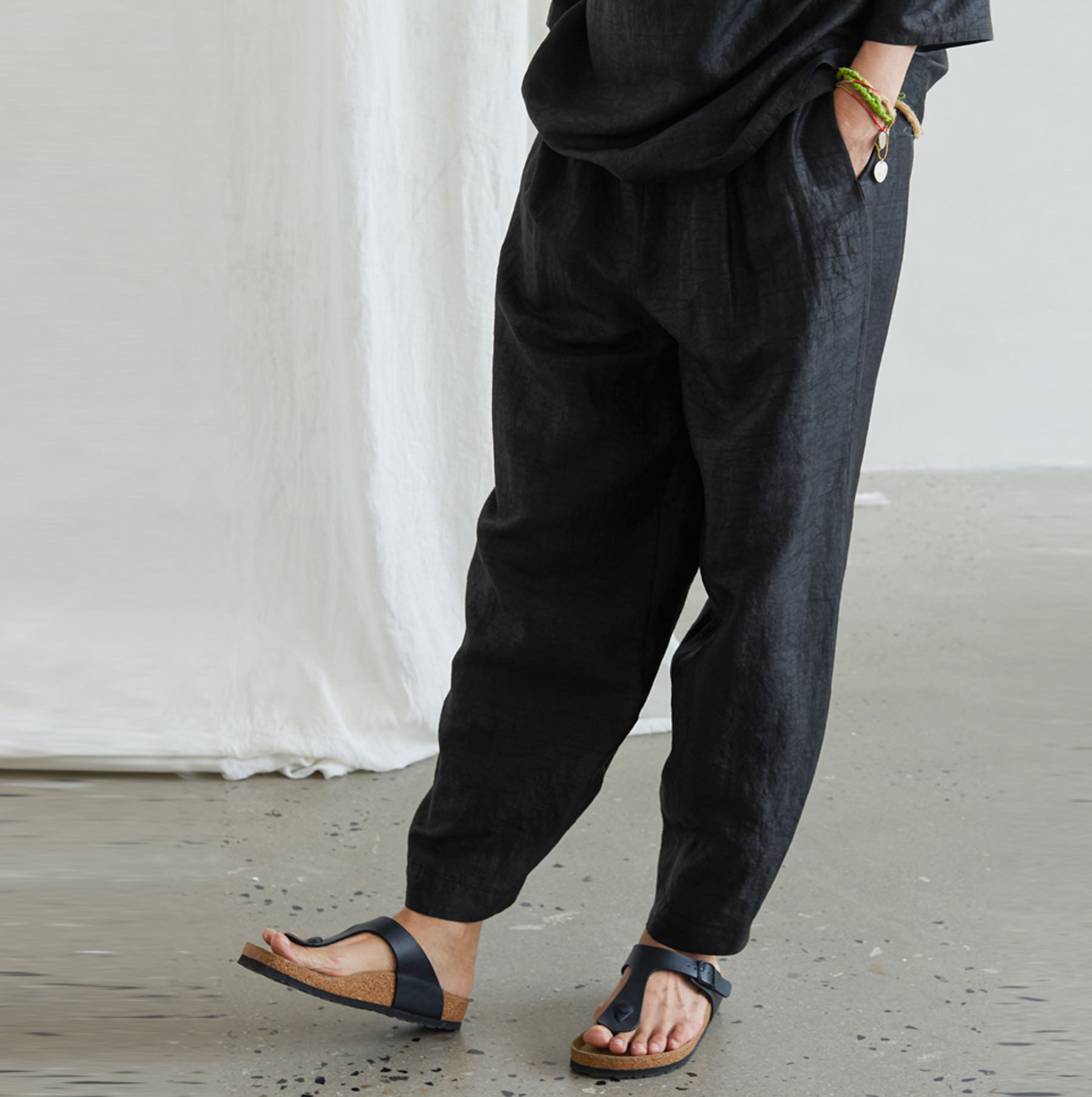 edoa Distressed Mud Silk Tapered Pants