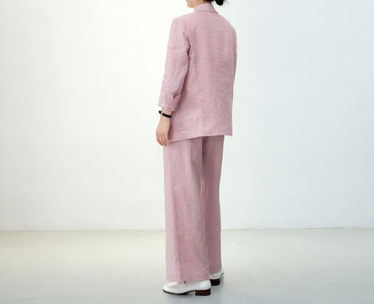 edoa Pink Wide Leg Linen Pants with pockets