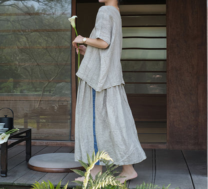 edoa Two Toned Crinkled Linen Skirt