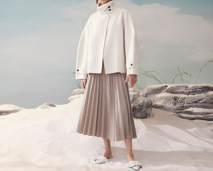 edoa  Double Faced Wool High-low Neck Short Coat 