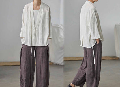 edoa Linen Modified Kimono Blazer Jacket