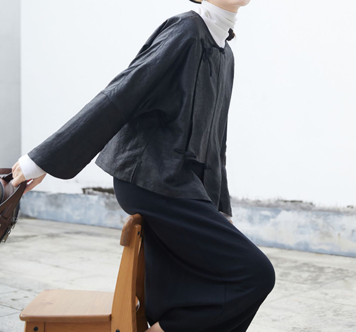 edoa Cracked Mud Silk Asymmetric Placket Chinese Jacket 