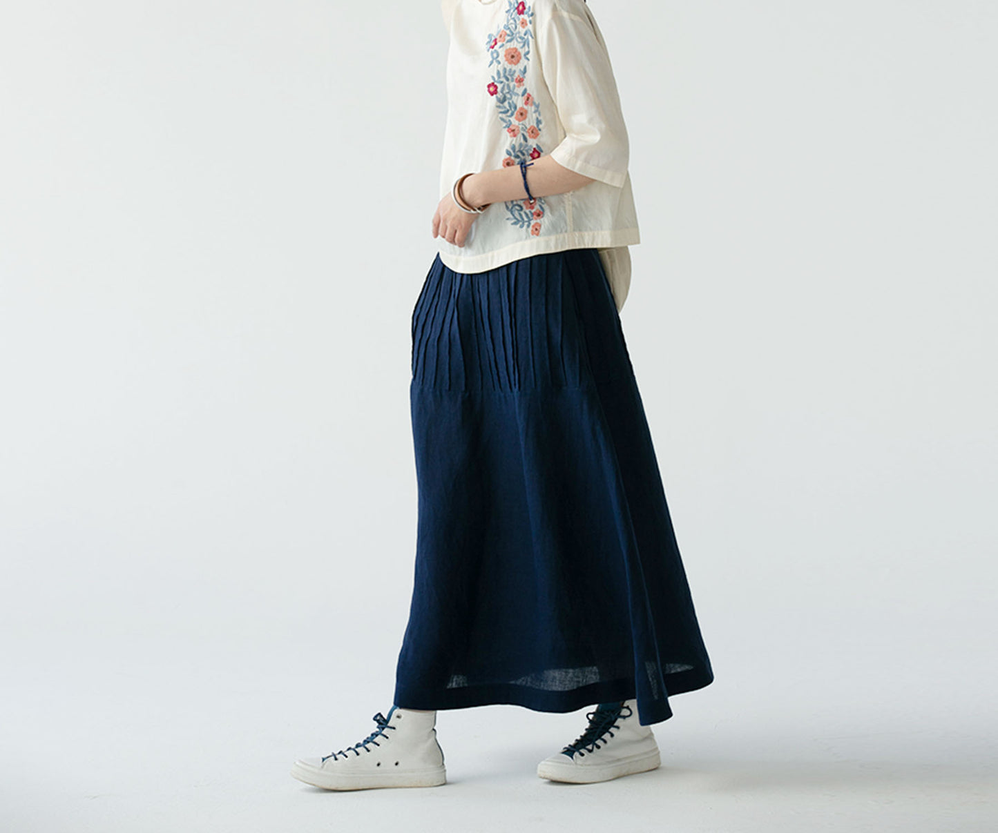 edoa PIntucked Linen A-line Skirt