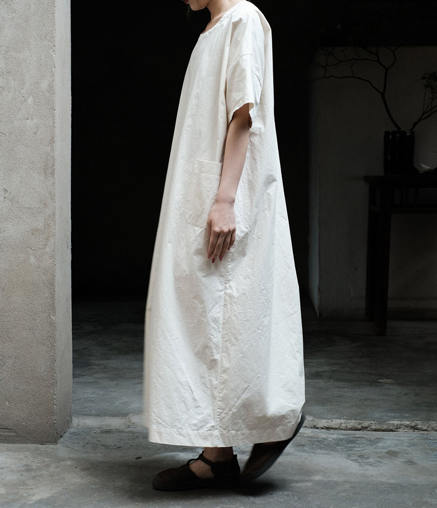 edoa Loose Paper Cotton Minimalism Short Sleeve Dress