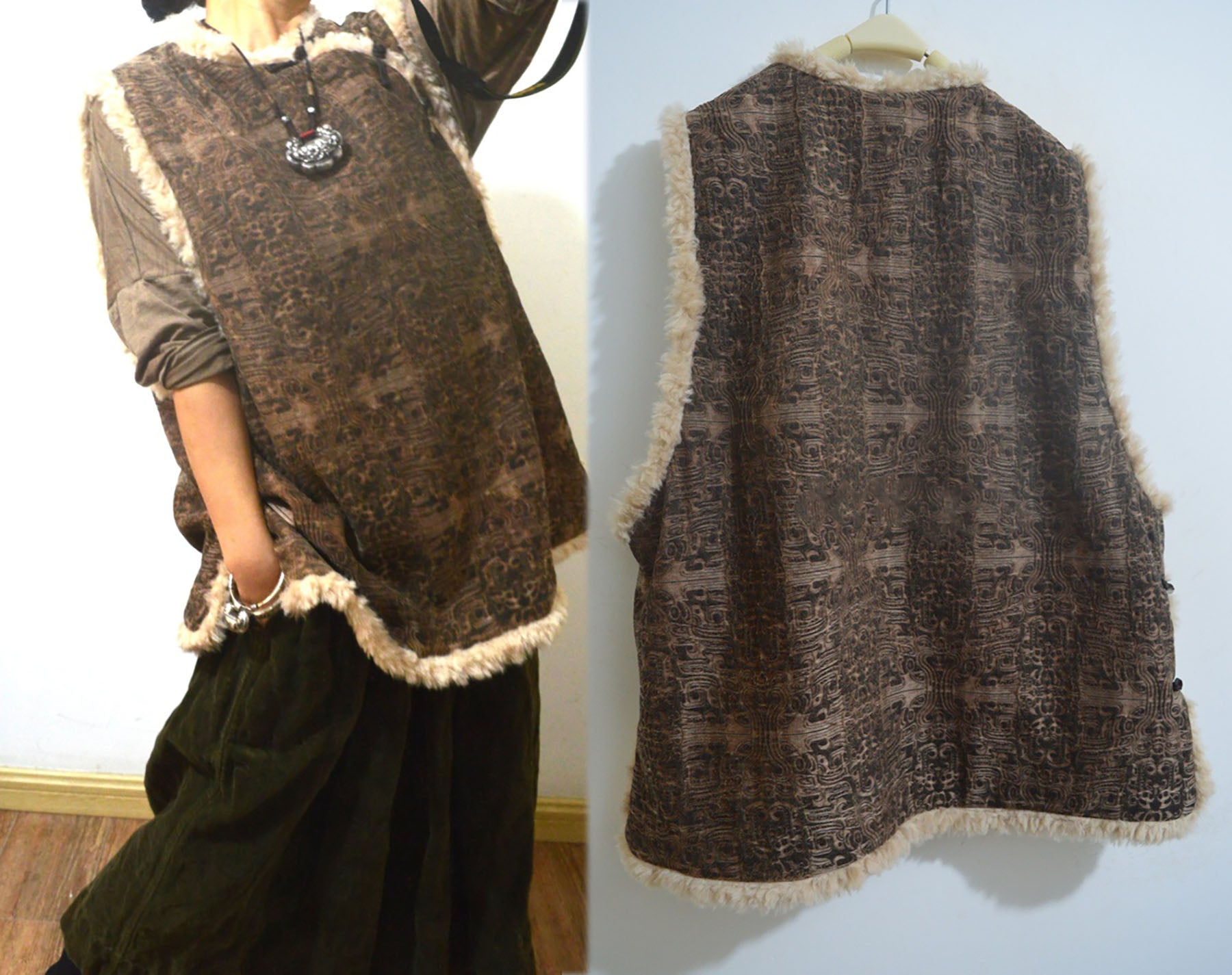 edoa Mud Silk Jacquard Modified Chinese Vest 