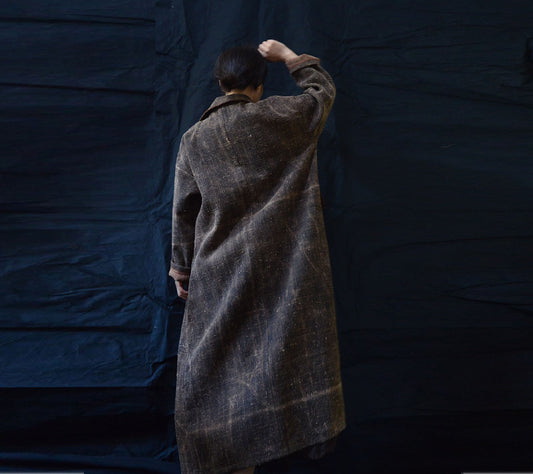 edoa Heavy Weight Distressed Mud Tussah Silk Coat