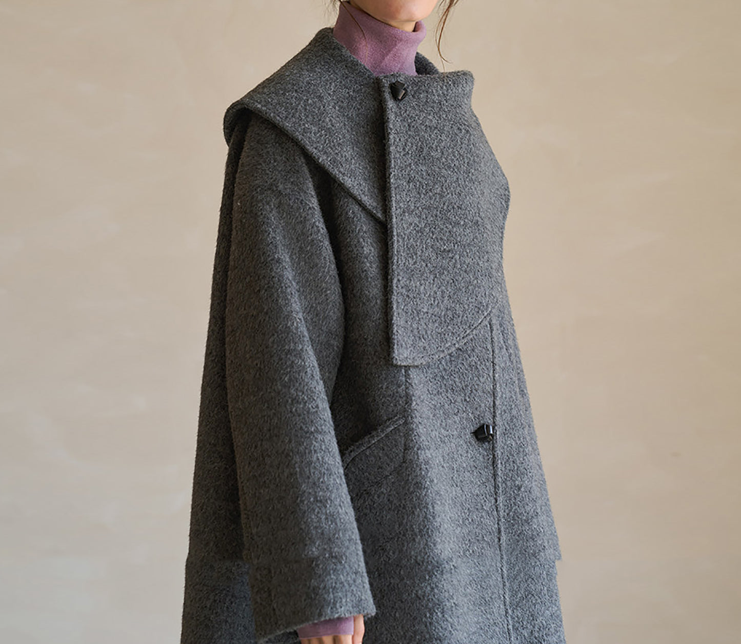 edoa Scarf Collar Alpaca Wool Trapeze Coat 
