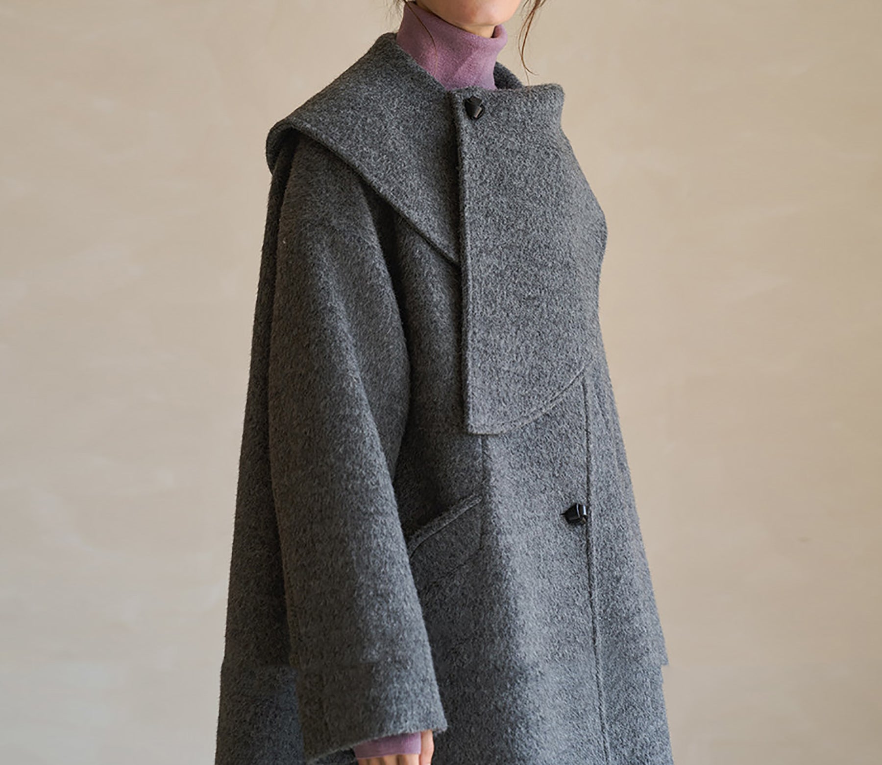edoa Scarf Collar Alpaca Wool Trapeze Coat 