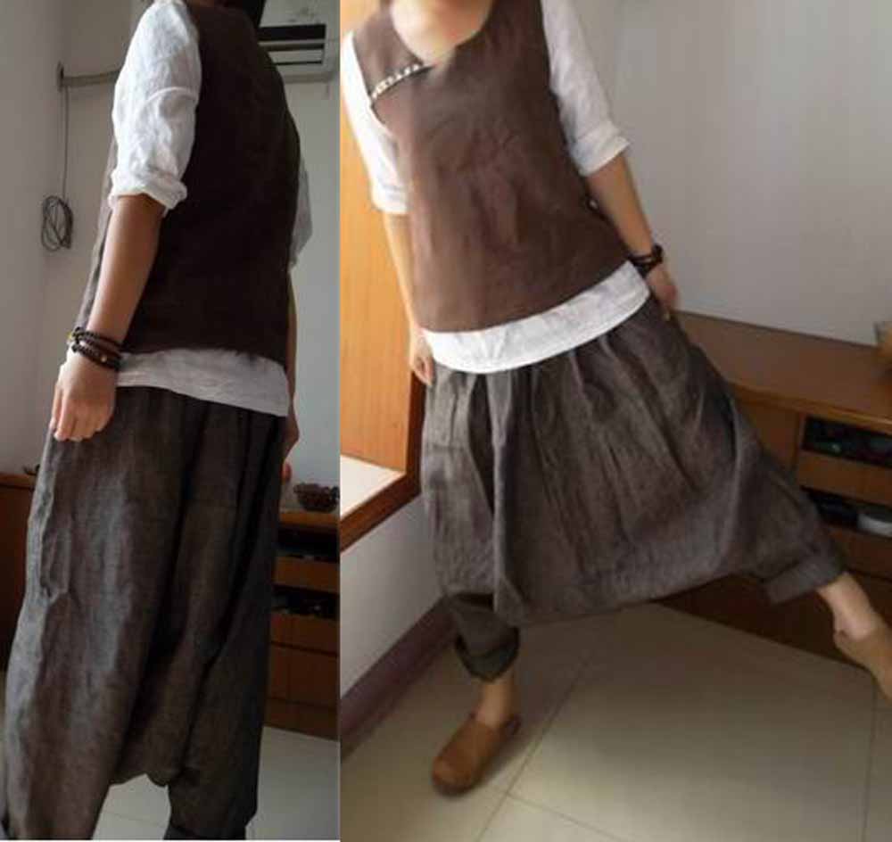 Loose yarn dyed linen harem pants