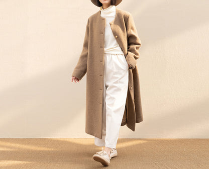 edoa Winter Boiled Wool A-line Long Coat 