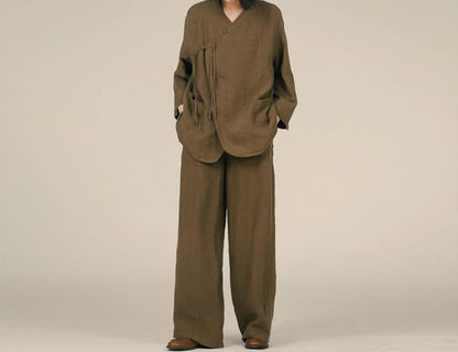 edoa Linen Chinese Cheongsam Collar Shirt 