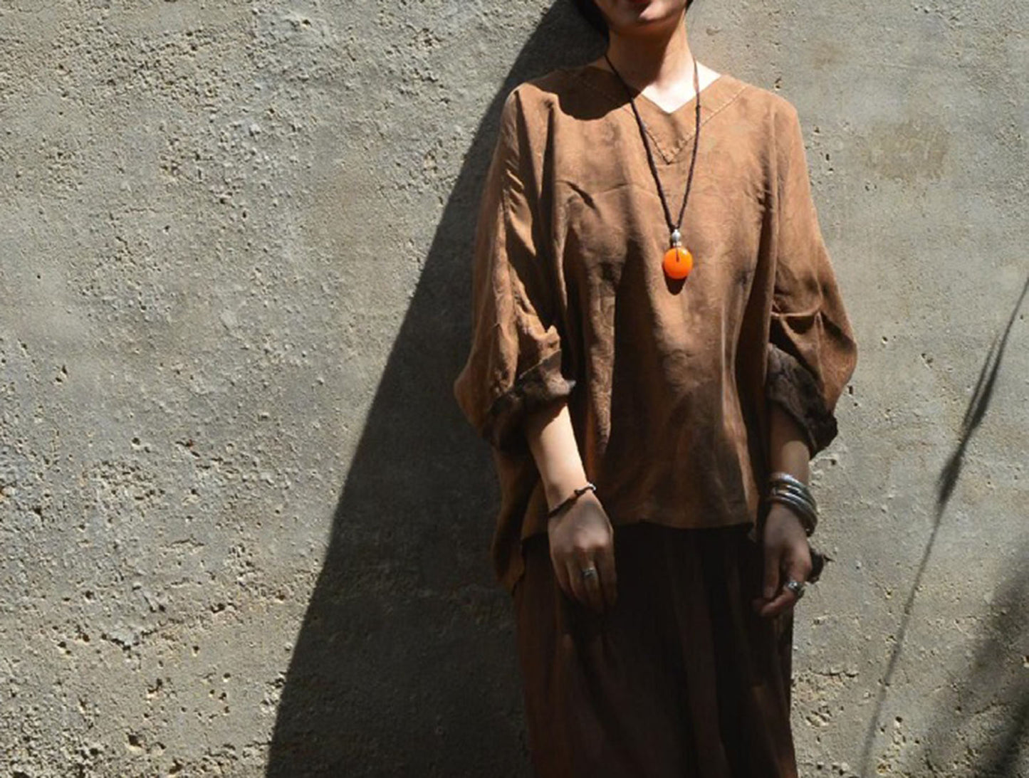 edoa Reversible Loose Fitting Mud Silk Juquard Tunic