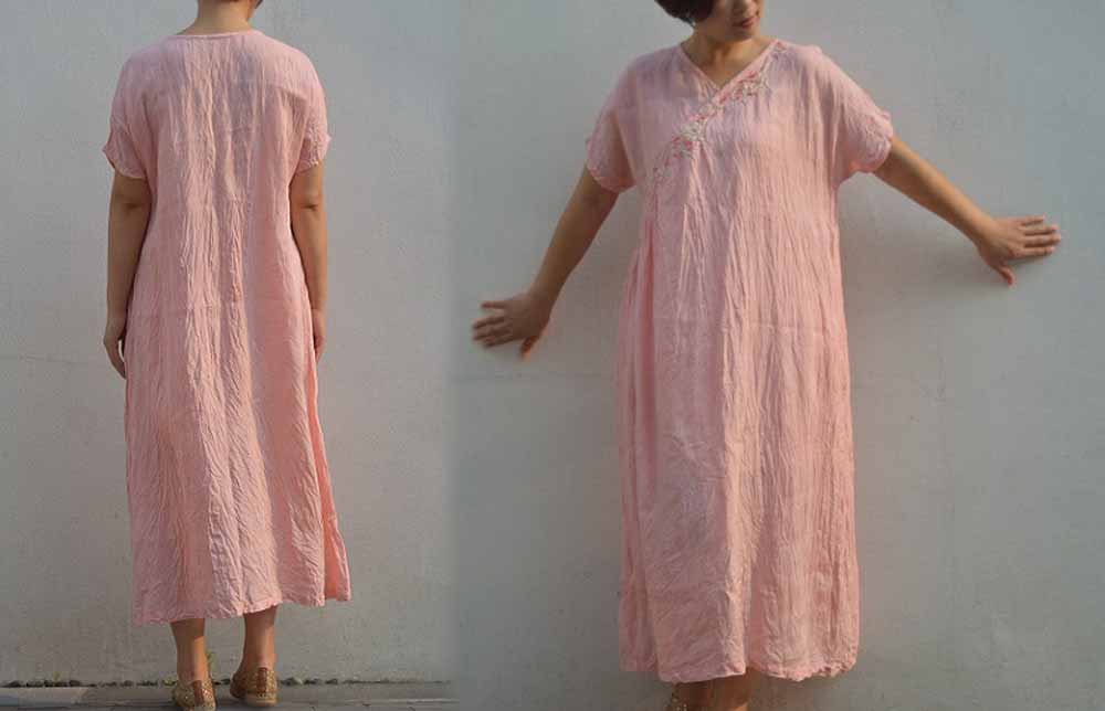 Yarn Dyed Linen Dress with Hand Embroidery dr0050 495