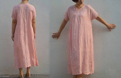 Yarn Dyed Linen Dress with Hand Embroidery dr0050 495