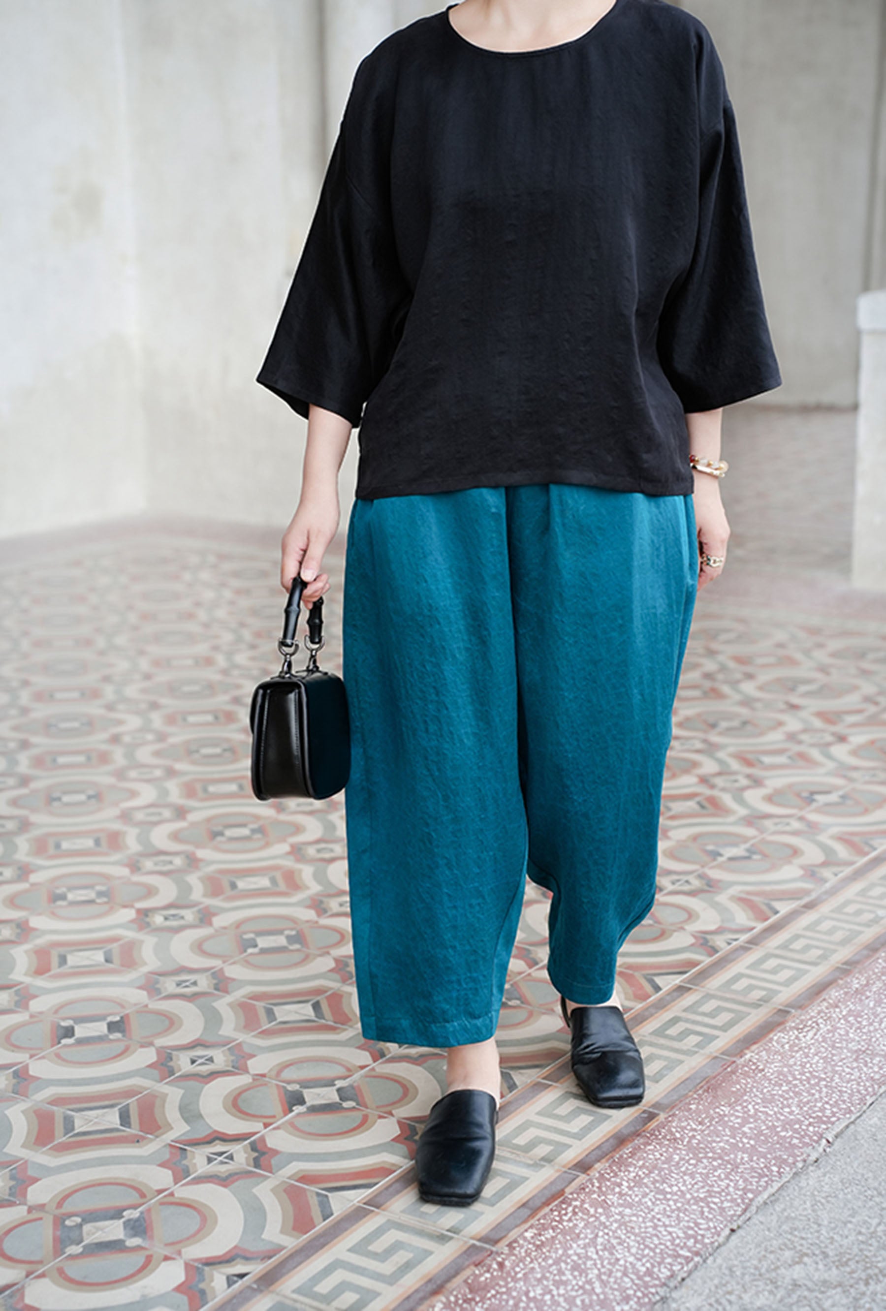 edoa Cracked Mud Silk Charmeuse Tappered Pants 