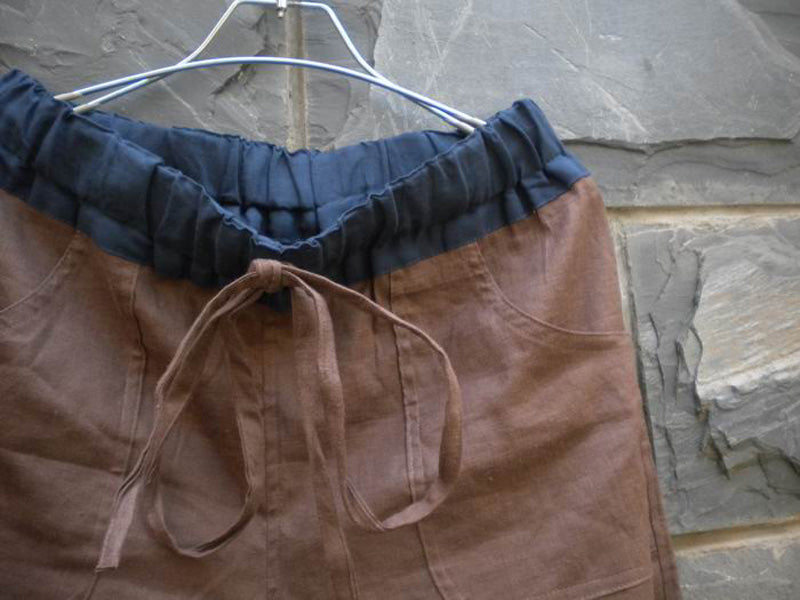 Loose Fitting Two-tone Wide-leg Linen Pants pa0102 021