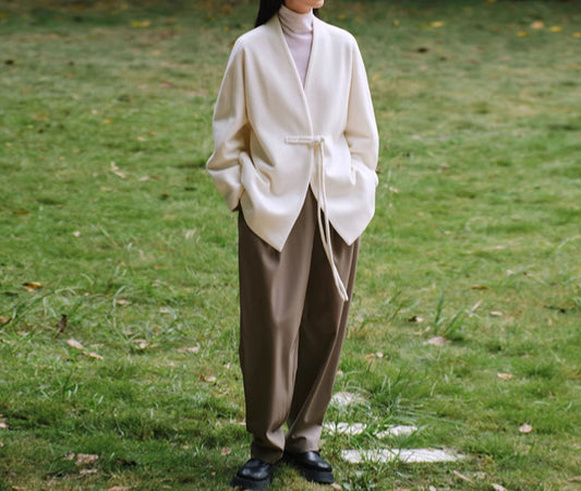 edoa Double Faced Wool Collarless Short Coat