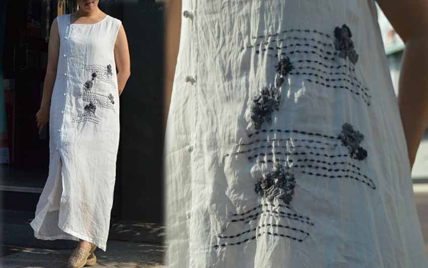 High Counted Ramie Dress with Hand Embroidery dr0356 492