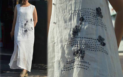 High Counted Ramie Dress with Hand Embroidery dr0356 492