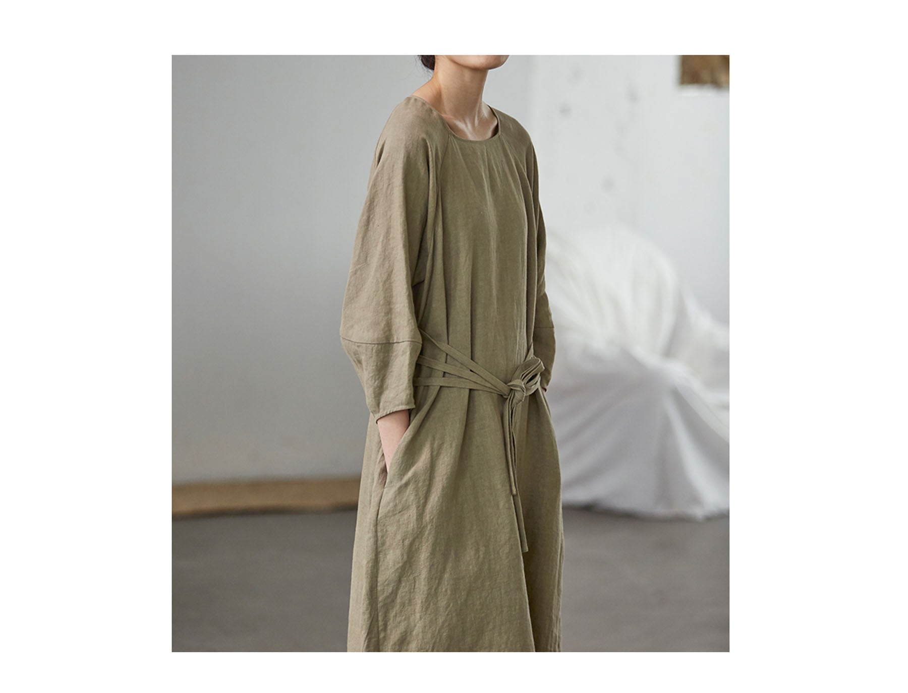 edoa Forest Washed Linen Dress