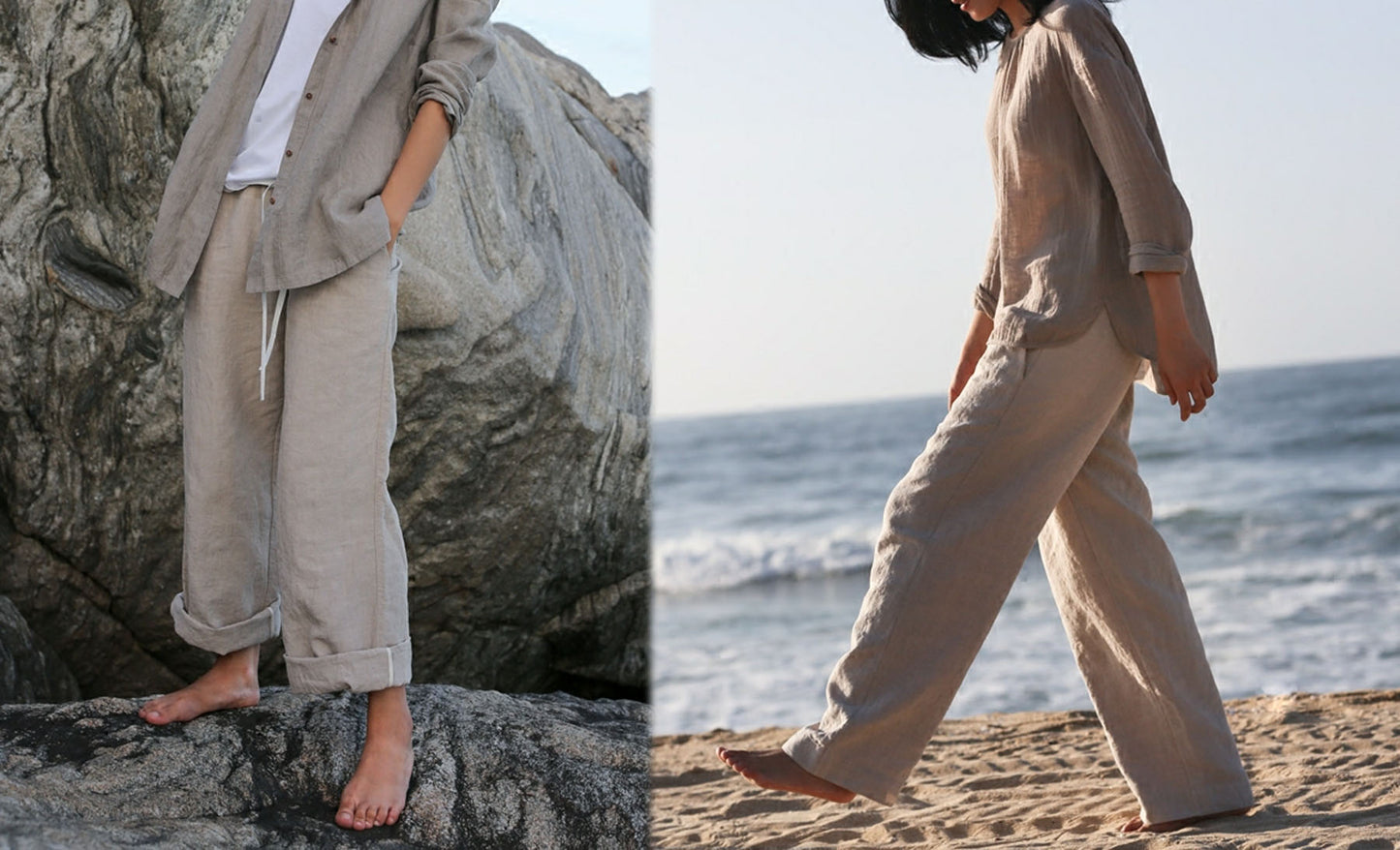 edoa Flax Linen Wide Leg Pants