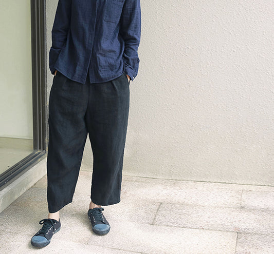 edoa Relaxed Black Linen Pants