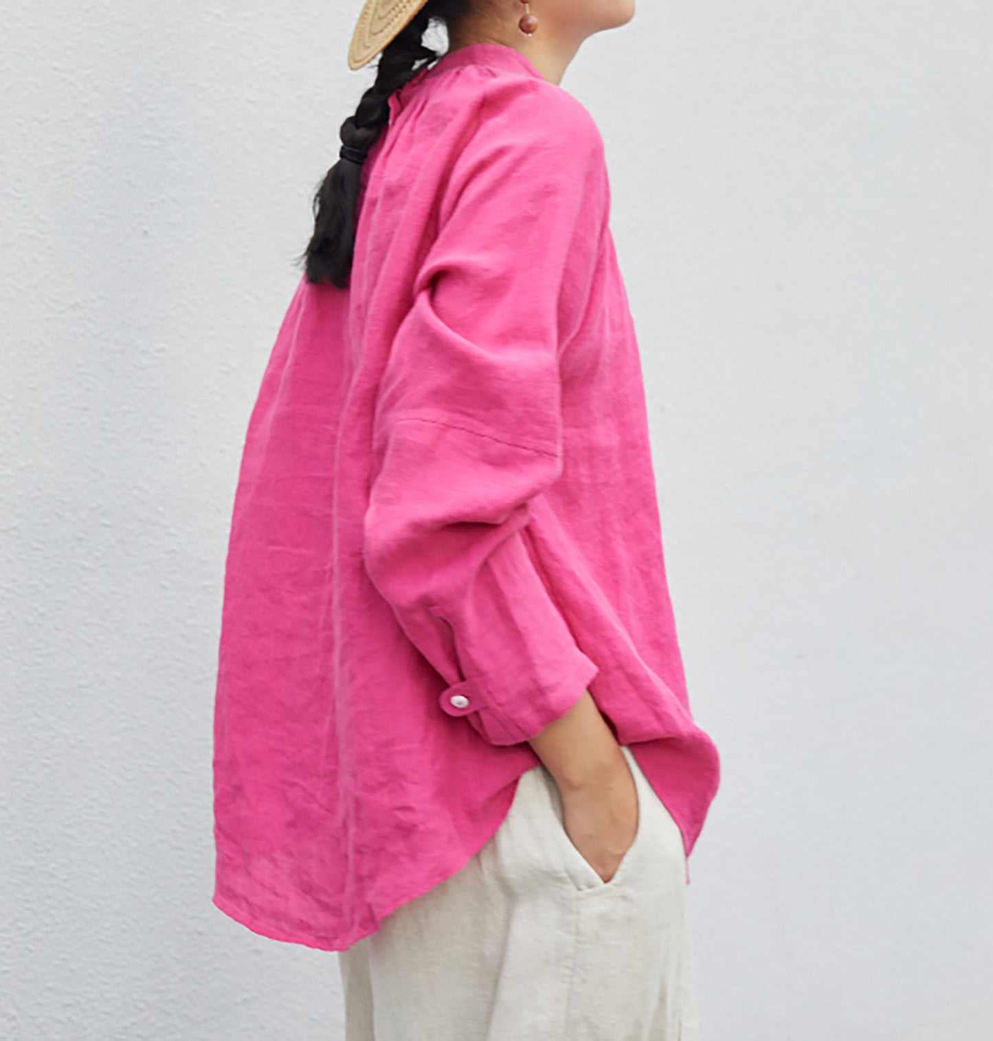 edoa Peach Washed Linen Victorian Blouse