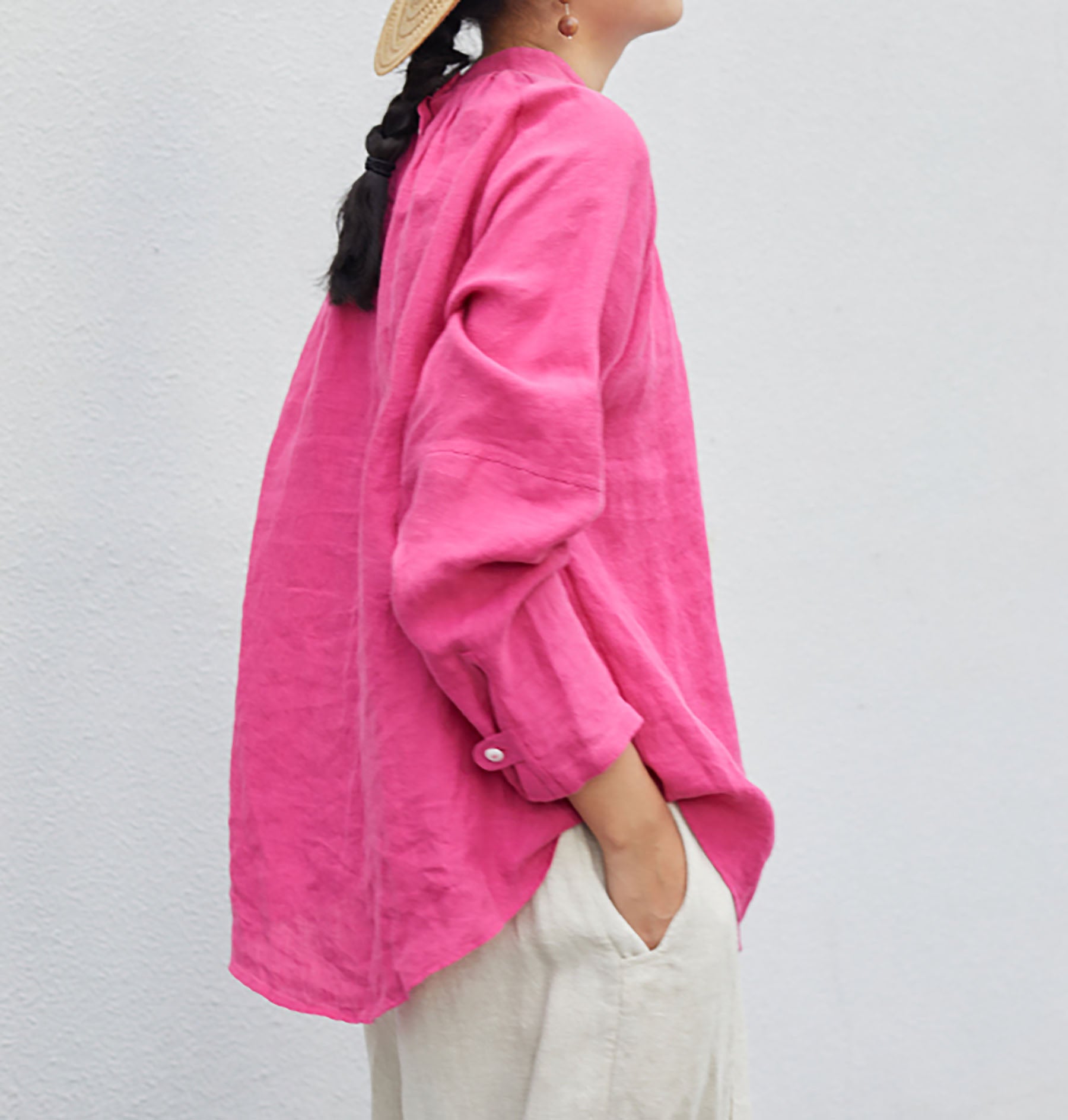 edoa Peach Washed Linen Victorian Blouse
