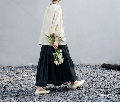 edoa Black Dupioni Tussah Silk Skirt