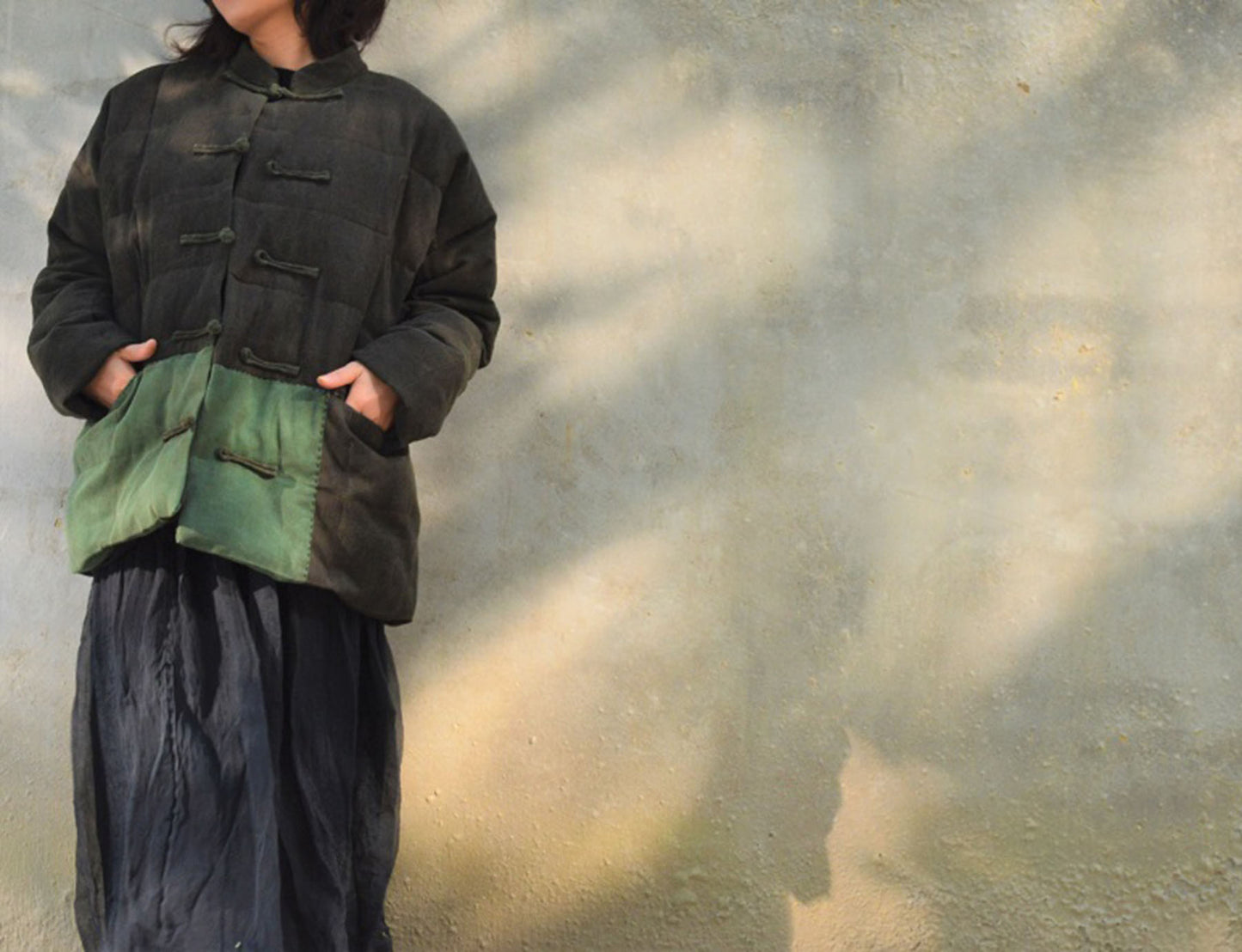 edoa Bi-colour Tussah Silk Goose Down Coat