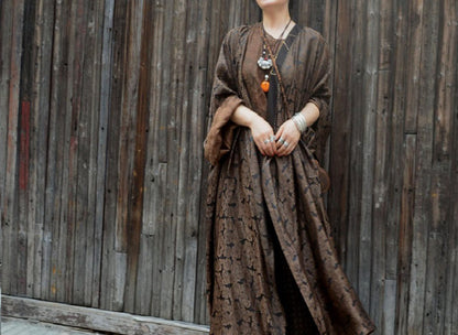 edoa Mud Silk Jacquard Kimono Coat in Rose Pattern