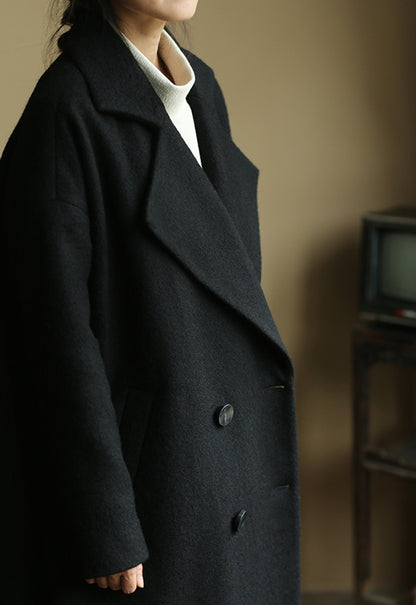 edoa Oversize Double Breasted Knit Wool Cocoon Coat