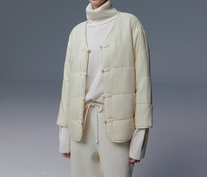 edoa Silk Velvet V-neck Quilted Jacket
