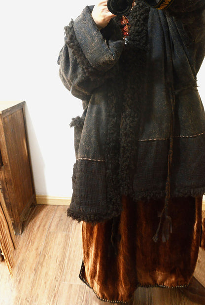Oversized Mud Tussah Silk and Teddy Wool Bouclé Padded Coat co0179 X309