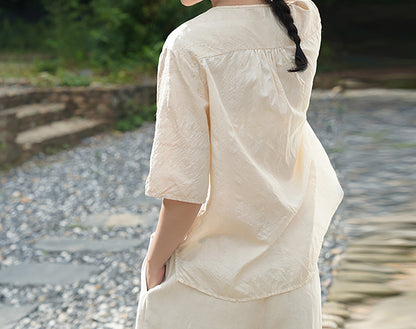 edoa Tussah Dupioni Silk V-neck Blouse