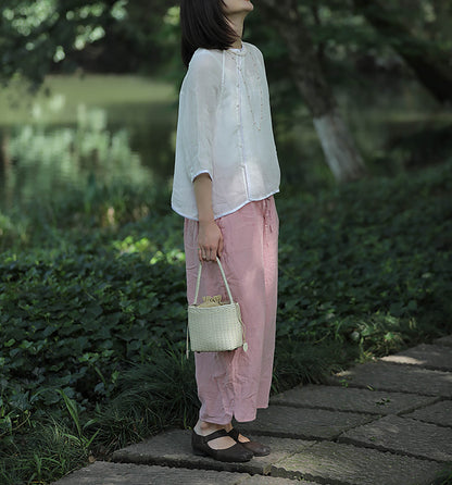 edoa Thin High Count Ramie Chinese Blouse