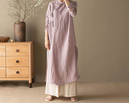 edoa Yarn Dyed Linen Modified Qipao