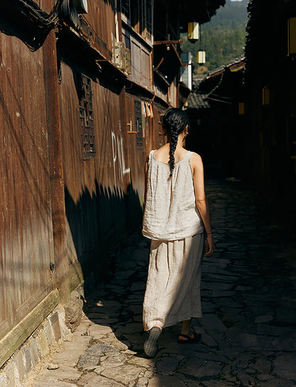 edoa Flax Linen PIntucked Skirt 